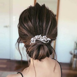 Allereya Crystal Wedding Hair Comb Barrette Rhinestone Leaf Hair Barrette Comb Sliver CZ Bling Bridal Headpieces Decorative Head Clip Headwear Bridal Hair Accessories for Women and Girls
