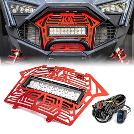 WeiSen Red Steel Front Mesh Fascia Grille With 11 Inch Light Bar and Wiring Harness Rocket Switch Compatible With 2020-2024 Polaris RZR Pro Turbo XP R 4 Replace #5456612-070