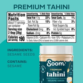 Soom Foods Ground Premium Sesame Tahini Paste 16oz (1 Pack) | Silky Smooth Texture in Hummus, Dips, Dressings | Vegan, Nut-Free, Gluten-Free, Kosher, Keto, Paleo, Whole30