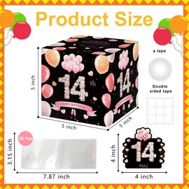 14th Birthday Surprise Gift Box, Happy Birthday Money Gift Boxes for Cash, 14th Birthday Gifts for Boys Girls, Birthday Party Decorations Supplies（with 35PCS Bags）