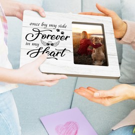 HODODAN Dog Memorial Gifts for Loss of Dog, Pet Loss Sympathy Gift, Once By My Side Forever in My Heart Wooden Picture Frames, 4x6 inch Photo