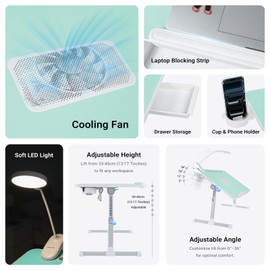 Adjustable Laptop Lap Desk with Cooling Fan USB Light for Adults