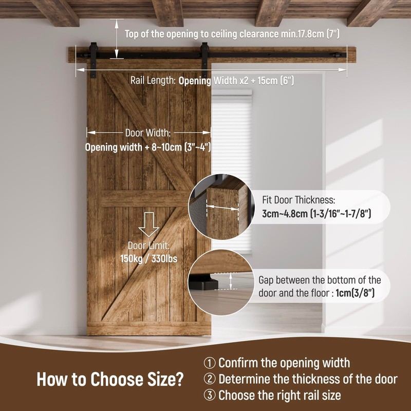 CCJH 4FT Single Sliding Barn Door Hardware Kit Black Basic