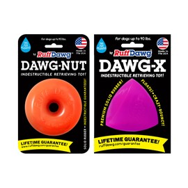 Ruff Dawg Dawg-Nut & Dawg-X Bundle - Durable Rubber Dog Toys for Chewers - Made in The USA - Floats in Water - Assorted Neon Colors for Visibility