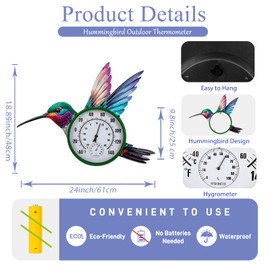 HOBYLUBY Indoor Outdoor Thermometer, Large Wall Thermometer Hygrometer No Need Battery, Easy to Read Decorative Outside Thermometer for Patio, Garden, No Require Batteries(Green)