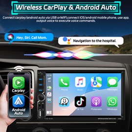 Motorsi 7" Double Din Car Stereo HD Touch Screen Bluetooth Handsfree Audio Receiver with CarPlay Android Auto FM Mirror Link Voice Control Backup Camera/Steering Wheel Control/USB/TF/AUX/MIC