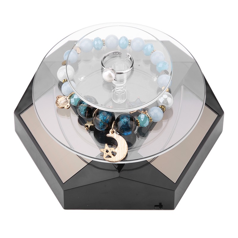 360 Rotating Solar Power Showcase LED Light Turntable Watch Jewelry