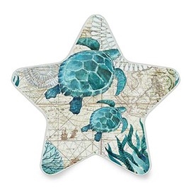 Vintage Ocean Sea Turtle Starfish Map Plug in LED Night Light Lamp with Dusk to Dawn Sensor for Hallway, Kitchen, Bathroom, Bedroom - Star Shaped Decor
