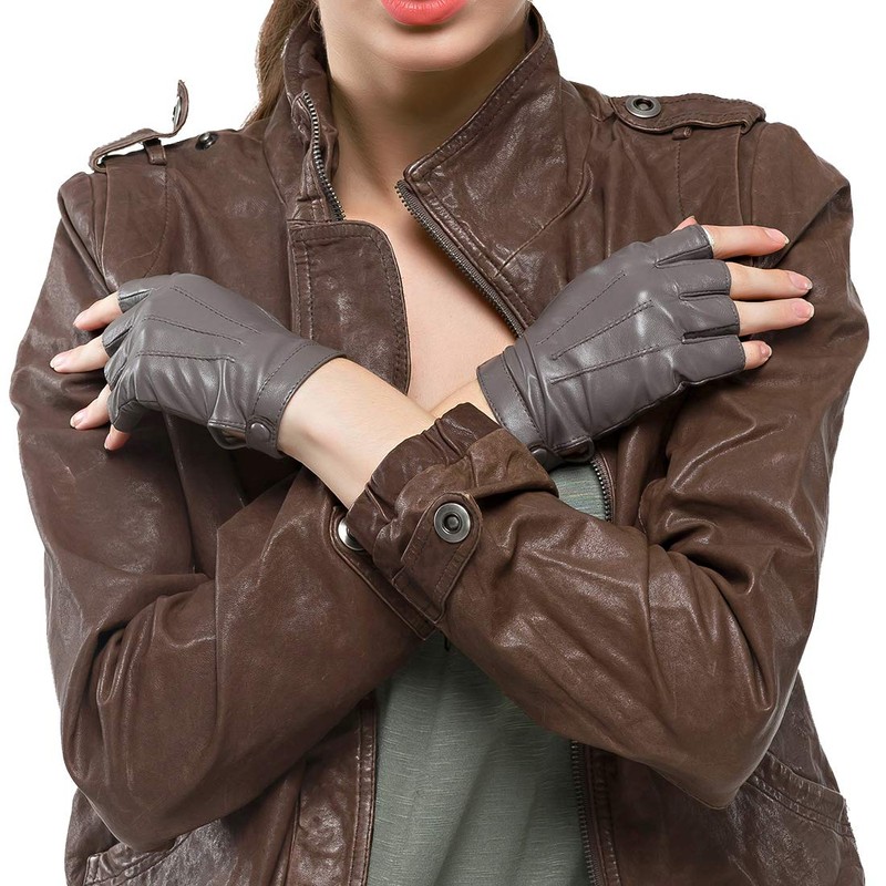 Nappaglo Women's Short Leather Fingerless Gloves Spring Summer Autumn Work