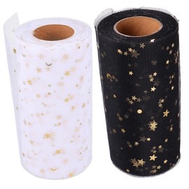 jojofuny 2Pcs Star Sequin Tulle Fabric Rolls Wedding Tulle for DIY Crafts Table Decor Party Decorations Black White Glitter