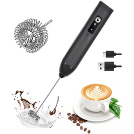 Milk Frother Handheld Rechargeable – Electric Matcha Whisk & Drink Mixer, Foam Maker for Latte, Cappuccino, Bulletproof Coffee, Portable Stainless Steel Frother for Home, Office & Travel. (Black)