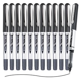 EYEYE Black Rollerball Pens 12 Pack, 0.7mm Medium Point Roller Ball Pen Quick Dry, Liquid Ink Pens Fine Point Smooth Writing Pen for Journaling, Note Taking, Office, School Supplies