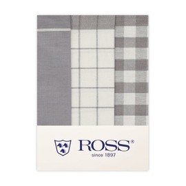 Ross Pack of 3 Cotton Tea Towels 1605 Silver 50 x 70 cm