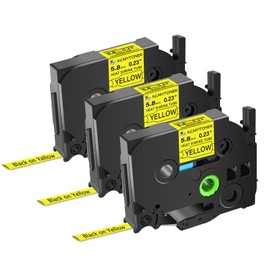 KCMYTONER 3 Pack Compatible for Brother P-Touch HSe-611 HSe611 HS-611 HS611 AHS-611 5.8mm Yellow TZe Heat Shrink Tube Label Tape for PT-E500 PT-E300 PT-H300 PT-E550W PT-P750WVP 1/4 inch x 4.9 feet