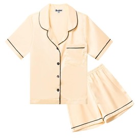 Big Girls Boys Pajamas Satin Pj Sets Kids Champagne Silk Summer Nightshirts,Size 12 13