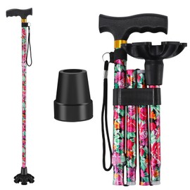 Walking Cane ATMTV Cane for Woman | Mobility & Daily Living Aids | 5-Level Height Adjustable Walking Stick | Comfortable Plastic T-Handle Portable Folding Cane with Replace Tip Pink Printing