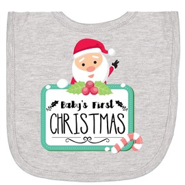 inktastic Baby's First Christmas Newborn Bib Heather Grey 3ff48