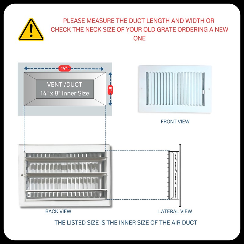 Ceiling Vent Register 14 x 8 | Steel 2-Way Adjustable