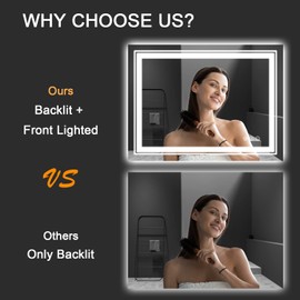 Snowdool LED Bathroom Mirror, 24"x36" with Front and Backlit, Anti-Fog, Bathroom Vanity Mirror for Wall, Memory Function, Stepless Dimmable, Tempered Glass (Horizontal/Vertical)