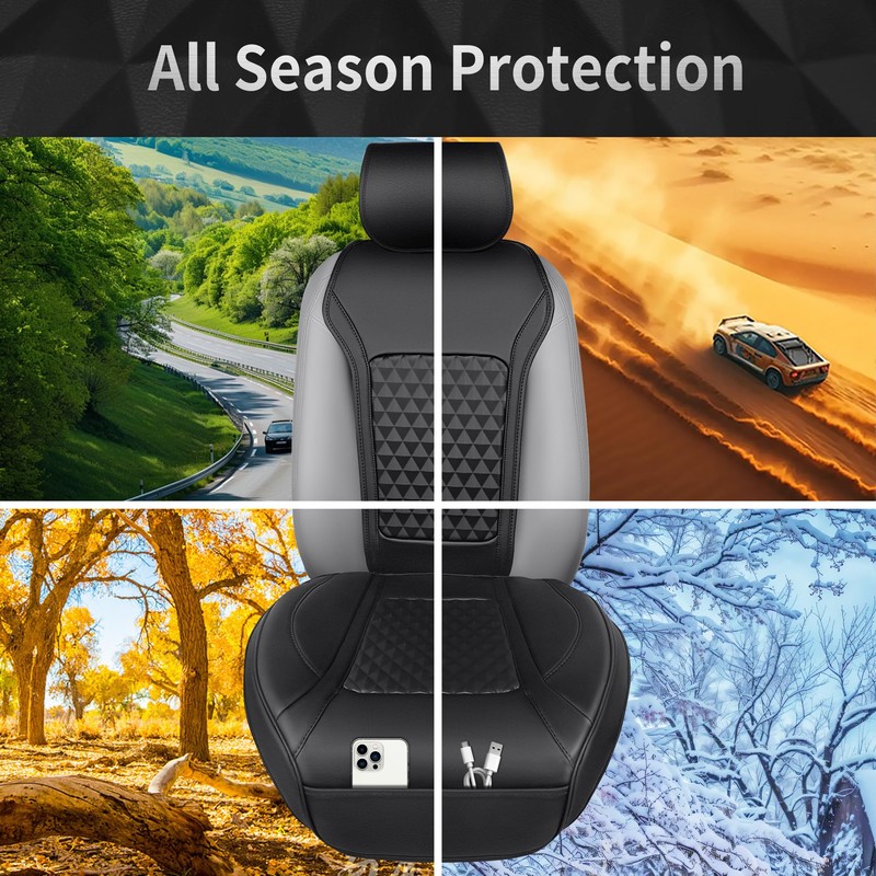 CAR PASS 2Pack Front Car Seat Covers Leather Memory Foam