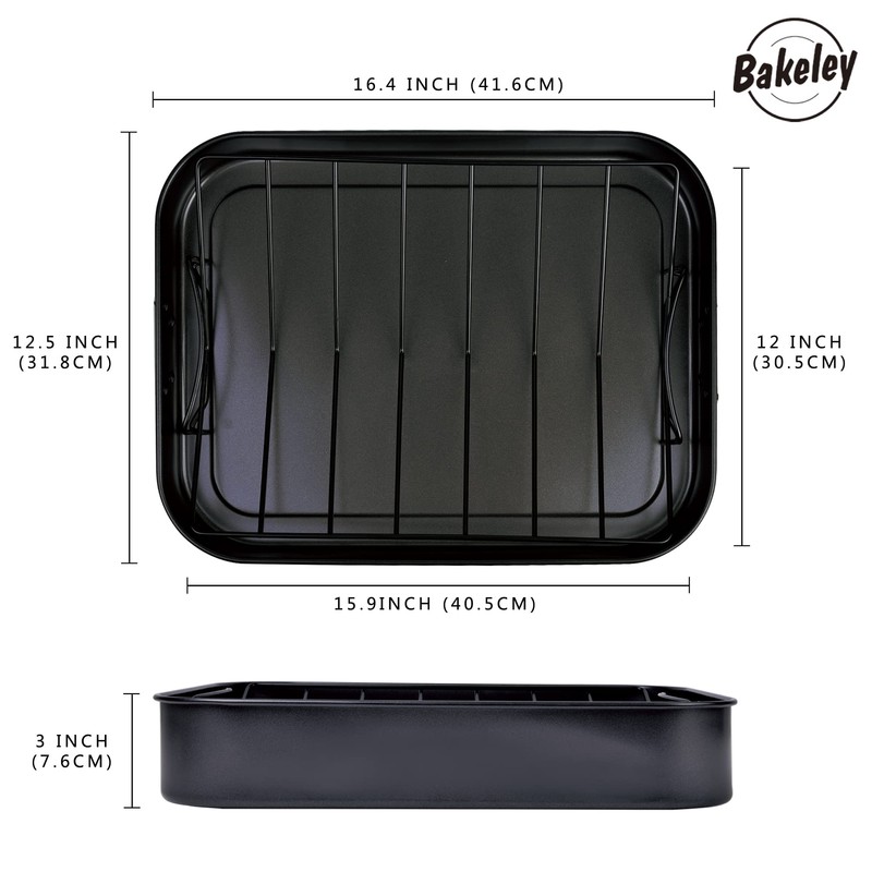 Bakeley Roasting Pan, Nonstick Roaster Pan with Rack, Turkey Roasting