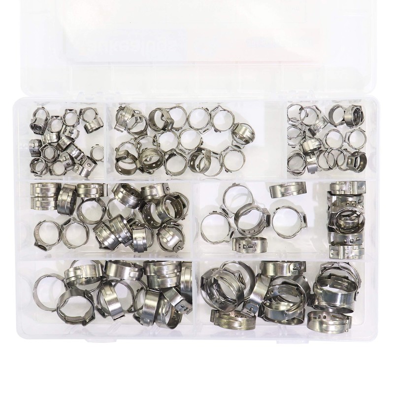 125PCS Single Ear Hose Clamps 7-21mm Sizes 304 Stainless Steel