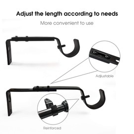 IHRDNNR Curtain Rod Holders Heavy Duty Adjustable Rod Brackets for 7/8 or 1 Inch Rods, Set of 3 (Black)