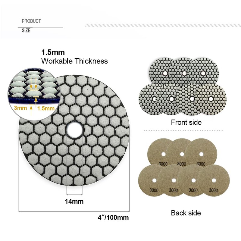 SHDIATOOL 7Pcs 4 Inch Dry Diamond Polishing Pads Grit 3000