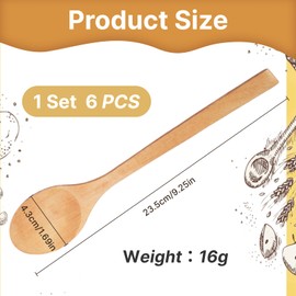 6Pcs 23.5 cm Long Wooden Spoons for Cooking and Baking, Set of 6 Beechwood Mixing Utensils, Reusable Wooden Kitchen Spoons for Stirring, Non-Stick Safe, Natural Wooden Craft Spoons for DIY Or Gifting