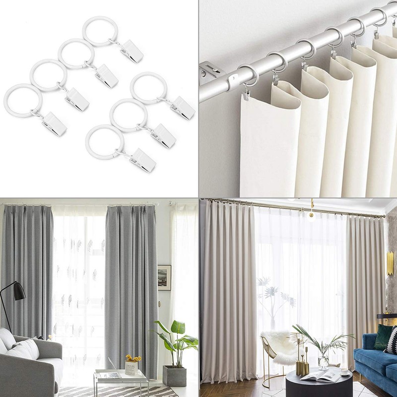 C.M. Curtain Rings with Curtain Clips, Inner Diameter 1.0 inches