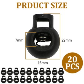 WOLMIK Pack of 20 1-Hole Cord Stoppers, up to 6 mm Diameter, Round Single Hole Cord Clamp Made of Plastic, Black Cord Stopper, Band Clamp for Jacket, Sportswear, Backpack, Rubber Cord Stopper