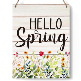 Spring Decor, Spring Decorations, Spring Door Decor, Spring Decorations for Home Office, Hello Spring Hanging Sign, 8 X 10 Inch