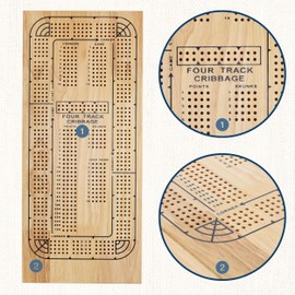 WE Games 4 Player Wooden Cribbage Board, Solid Natural Wood 4 Track Board, Plastic Pegs and Instructions, Card Games for Families and Adults