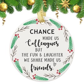 Moblade Chance Made Us Colleagues - Best Coworker BFF Gift - Perfect for Work Bestie Friend - Leaving or Going Away Present for Men and Women – 3” Round Ceramic Christmas Ornament