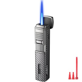 DOUBFIVSY Cigar Lighter, Windproof Adjustable Jet Flame Torch Lighter Refillable Butane Lighter with Gift Box, Ideal for Men, Boyfriend, Father's Day, Birthday Gifts (Butane Not Included) (Black)