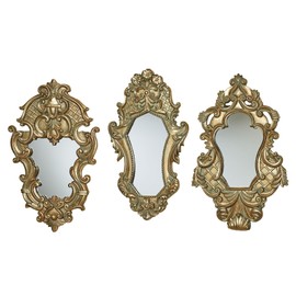 Lattice Scroll Gold Traditional Classic Wall Mirrors | Set of Three | Vintage Accent Hanging Mirror for Bedroom, Living Room, Office, Hallway | Victorian Style Decor
