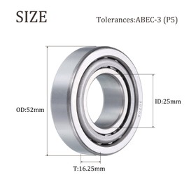 sourcing map 2pcs 30205 Tapered Roller Bearing Cone and Cup, 25mm Bore x 52mm OD x 16.25mm Thick, Chrome Steel Taper Bearing Set, ABEC-5