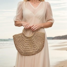 Straw Bag Womens Handbag Handwoven Large Straw Beach Tote Bag Vacation Summer Beach bag Straw Purse (Handbag-Khaki)