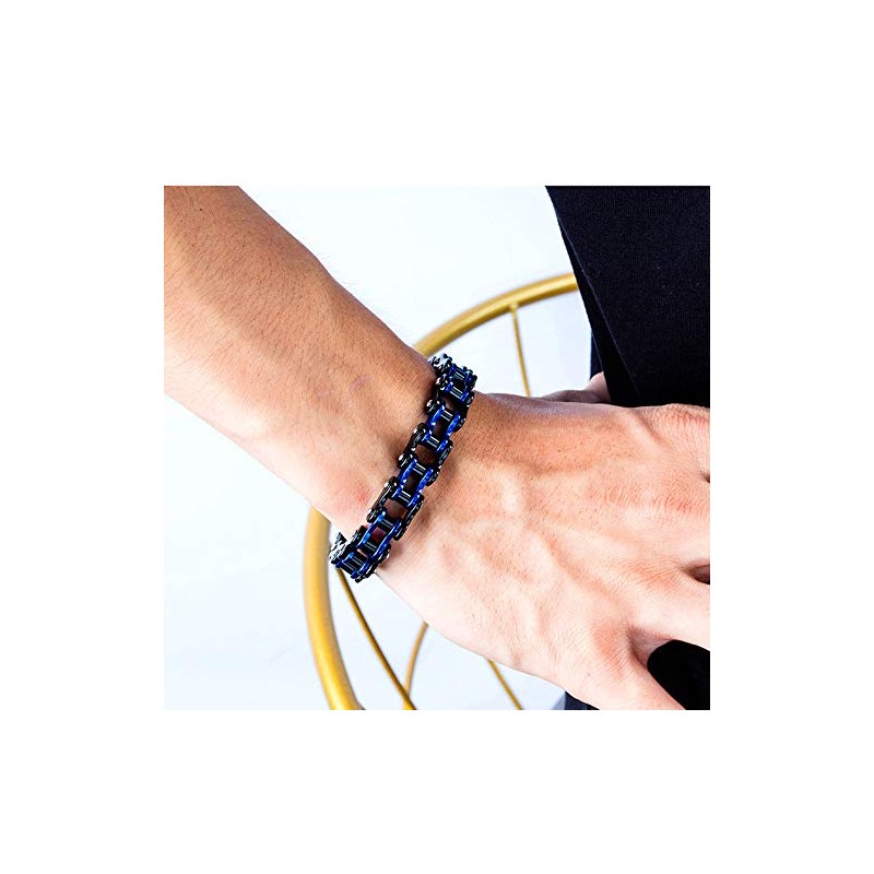 ATEIELLI Men's Bracelet Stainless Steel Two-Tone Bicycle Chain Black Bracelets