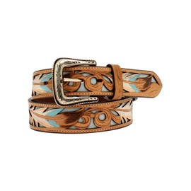 Nocona Western Belt Mens Feather Tooled Filigree 38 Brown N210006002