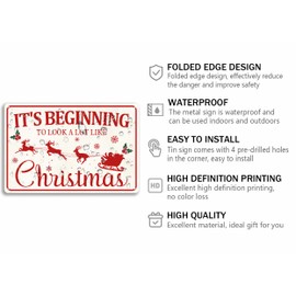 It's Beginning To Look a Lot Like Christmas Tin Sign Funny Christmas Metal Signs Retro Santa Sign Christmas Wall Art Decor For Home Cafe Shop 8x12 Inch