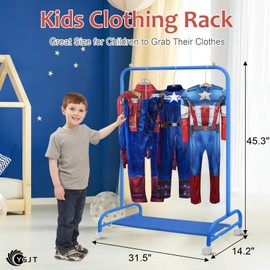 YGJT Kids Clothing Rack, Baby Clothes Rack for Hanging Clothes with Wheels and Bottom Storage Shelf, Small Toddler Garment Rack Kids Dress Up Storage Rack for Coats, Skirts, Dance Costume(Blue)
