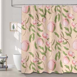 Sonbraux Peach Shower Curtains for Bathroom Pink Fruit Girly Wet Room Shower Curtain, Washable, Waterproof, Cloth Fabric, 180 x 180 cm
