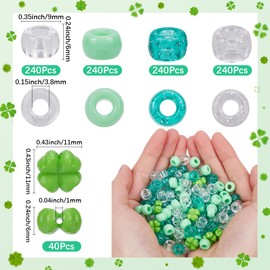SOFPLAT 1 Box 1000 Pieces 6 x 9 mm Green Pony Beads Multiple Glitter Pony Beads Bulk Pack St. Patrick's Day Kandi Clover Charms Accessories for Jewellery Making DIY Bracelet Earring Crafts Hair Braid