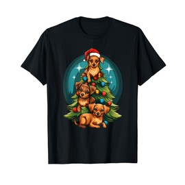 Xmas Chiweenie Dog Pile Up Christmas Tree T-Shirt