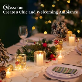 Glasseam Glass Hurricane Candle Holder: Ribbed Cylinder Candle Holders Set of 12 Clear Pillar Candle Holders for Table Centerpiece Modern Floating Candle Vases for Decor Wedding ChristmasParty 3.94’’