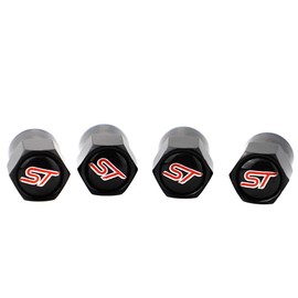 XDG 4pcs ST Logo Car Tire Valve Stem Caps Metal Chrome Dustproof Covers for ST Motors Fiesta Focus Fusion Mustang Taurus Ecosport Escape Edge Flex Explorer Expedition Ranger Transit F150 (Black)