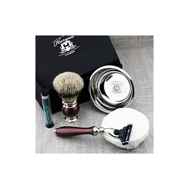 Haryali Maroon Antique Men's Shaving Set with Triple Edge Razor,