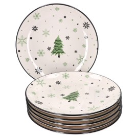MamboCat Set of 6 Christmas Tree Dinner Plates, 6 People, Plates for Christmas with Christmas Trees and Snowflakes, Holiday Dinner, Roasting, Christmas, Dinner Plate, Flat Serving Plate, Stoneware