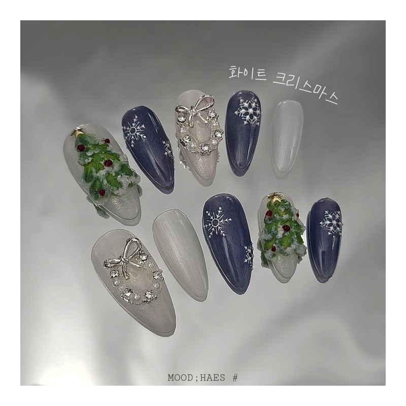 [M;H #] White Christmas handmade nail tips - Required to